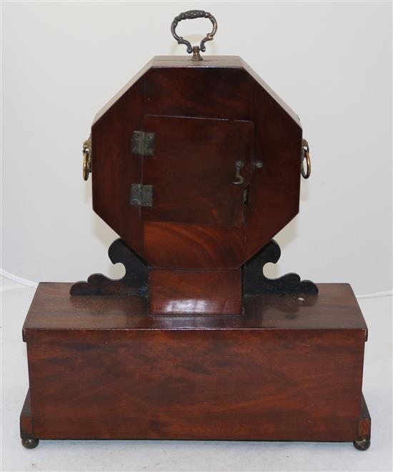 An early 19th century inlaid mahogany mantel timepiece, 16.5in.